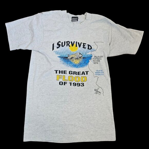 Fruit of the Loom Other - 90s Mississippi River Flood Tshirt I‎ Survived Tshirt Shirt Gray Sz S USA